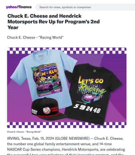 Chuck E. Cheese and Hendricks Motorsports Partnership